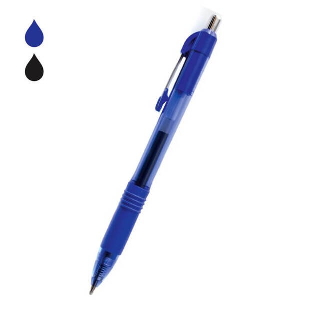 Rašiklis automatinis, gelio pagrindu, 0,5 mm, su ergonominiu laikikliu (rašo juoda, mėlyna spalva)