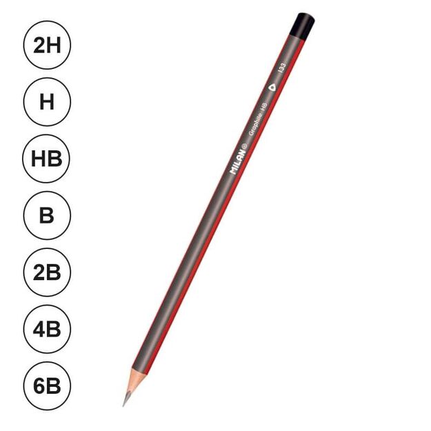 Pieštukas be trintuko, padrožtas, HB,   2B, ..., 2H